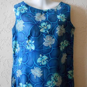 Vintage Ui Maikai Womens Blue Shift Dress Hibiscus Flowers Made In Hawaii