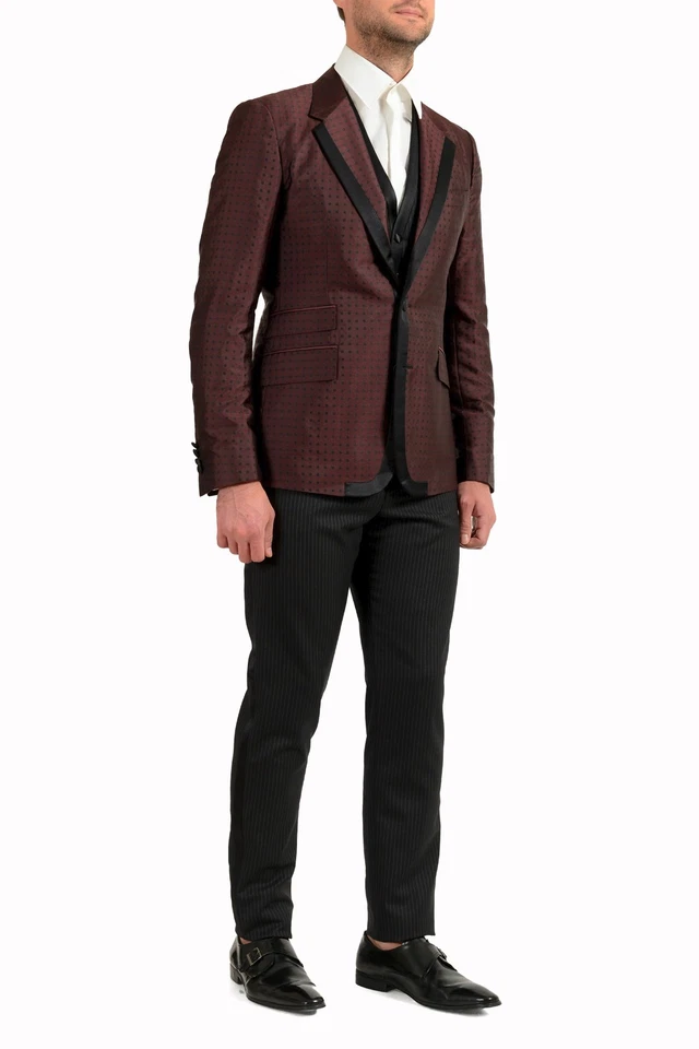 Traje de tres piezas Dolce & Gabbana de lana de seda con estampado geométrico de dos botones para hombre Foto 2 de 4