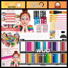 Professional Face Painting Kit for Kids - 12 Color Split Cake Palette Set