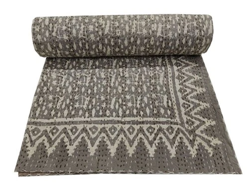 Indian Hand Block Print Kantha Quilt Bedspread Blanket Throw King Size Bed Cover