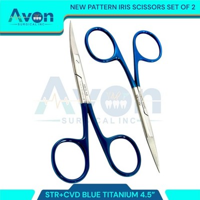 2pcs New-Pattern Iris Scissors 4.5in Blue Titanium Color - Dental, Veterinary