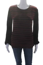 Catherine Malandrino Womens Striped Long Sleeve Pullover Blouse Top Black Size M