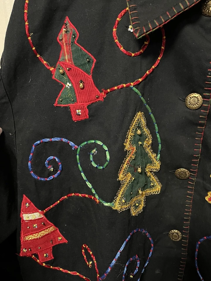 Chaqueta vintage New Directions XL negra con temática navideña  Foto 2 de 4