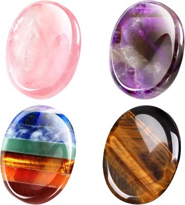 1/2/4 Pack 7 Chakra Thumb Worry Stones Natural Healing Crystals for Anxiety Reli