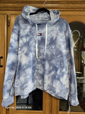 Womens 2X Tommy Hilfiger Tye Dye Sweatshirt Hoodie NWT Blue White. 