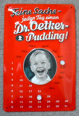 Dr Oetker Pudding Metal Tin Calendar Sign Germany Vintage 1995 - Works / Magnets