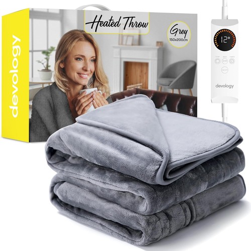 Devology Heated Throw Electric Blanket Double 150x200cm Grey 6 Heat Settings