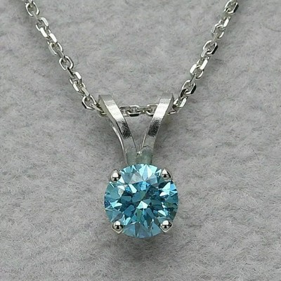 2Ct Round Cut Lab-Created Blue Diamond Solitaire Pendant 14K White Gold Plated