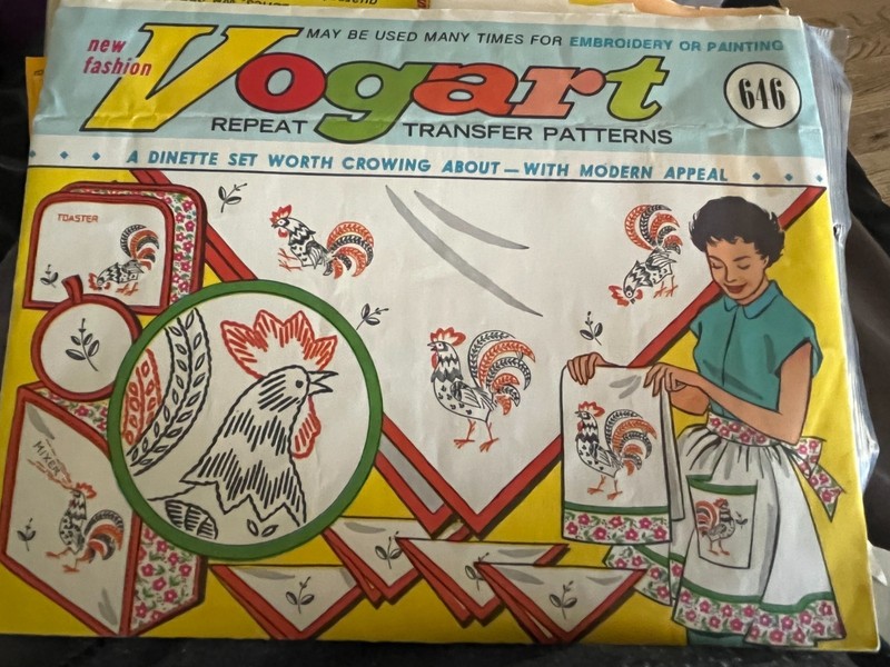 Vintage Vogart Brand Transfer Design-#10 F646-Rooster dinette Set - 1 pg - uncut