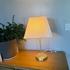 Modern Brass Table Lamp Gold Tone 43cm Geometric Fabric Shade & Bulb Included