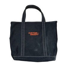 LL Bean Boat And Tote Bag Medium Black Canvas Embroidered Vintage USA Made