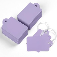 200 Pcs Price Tags with String Attached 1 3/8" x 7/8" Writable Purple Hang Tags