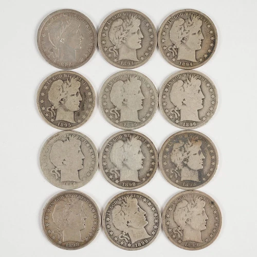 12x 1893-1899 Better/Early Date Barber Half Dollars 50c 31471