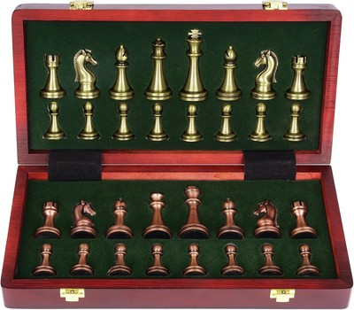 Agirlgle Retro Metal Chess Set with Folding Wooden Board and Classic... 