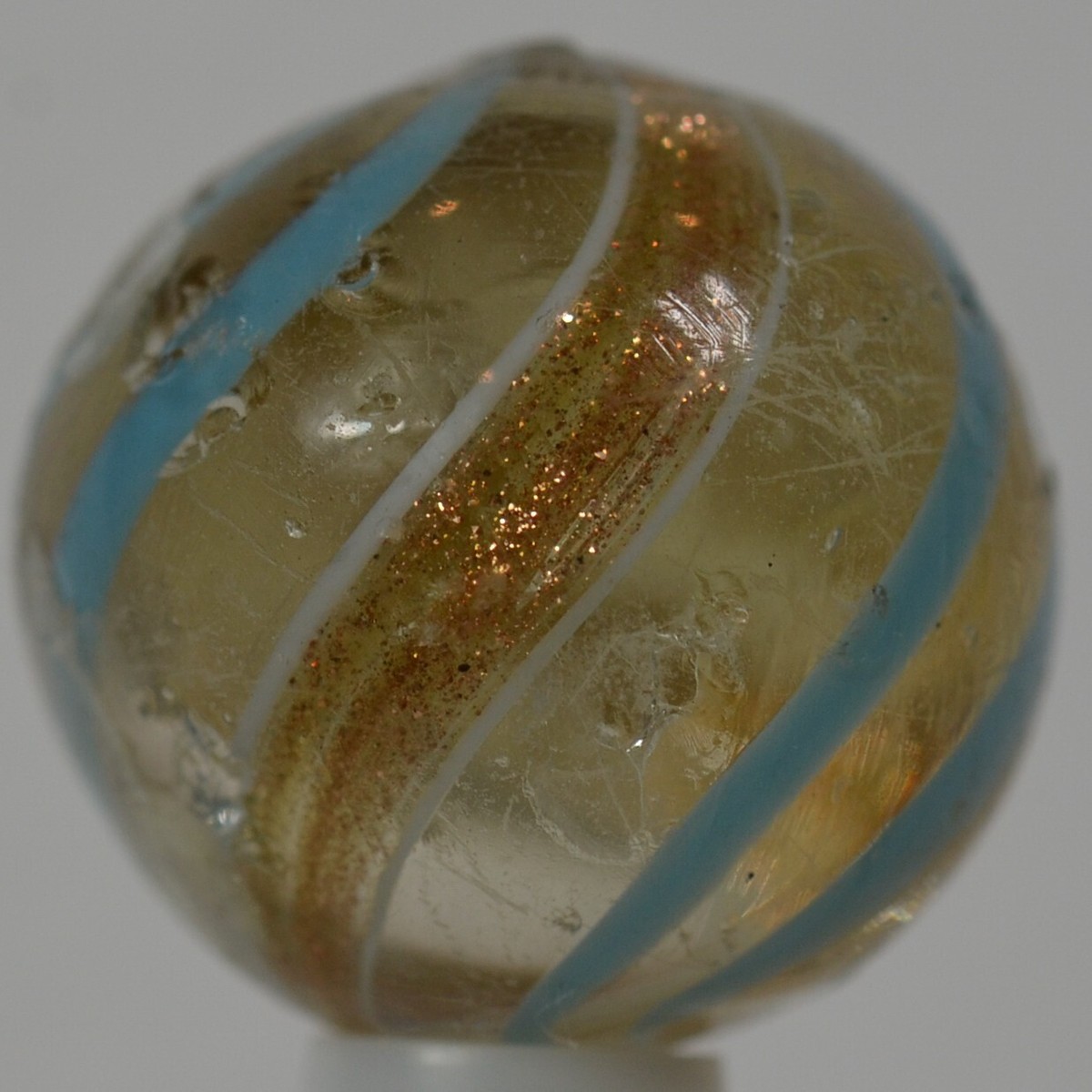 Handmade Aqua Banded Lutz Marble, 25/32 in, Good+ Buffed Germany