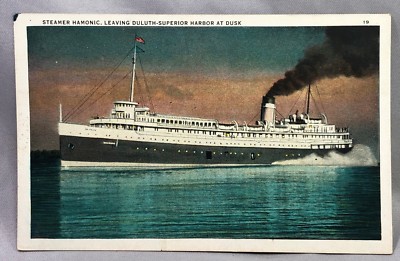 c 1920 Ship STEAMER HAMONIC Duluth SUPERIOR Harbor Postcard ANTIQUE Original