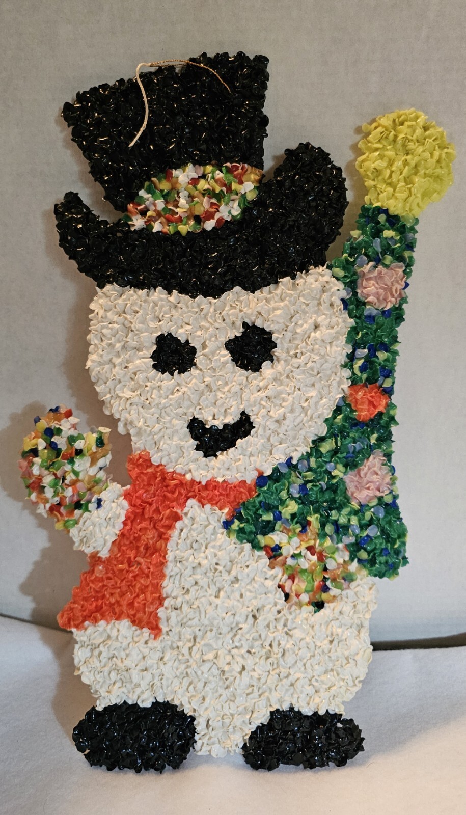 Vintage Snowman Melted Plastic Popcorn Decoration Christmas From the