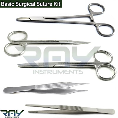 5 Pcs Basic Surgical Suture Kit Dressing Tissue Tweezers Iris Scissors Stitch
