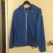 Adidas Kids Hoodie Blue Long Sleeve Hood Full Zip Logo Climacool size 15-16 year