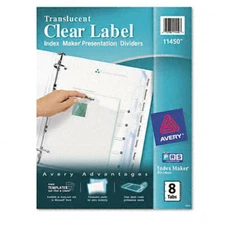 Avery Letter Size  8 Tab Index Maker Translucent Clear Label Dividers 11450