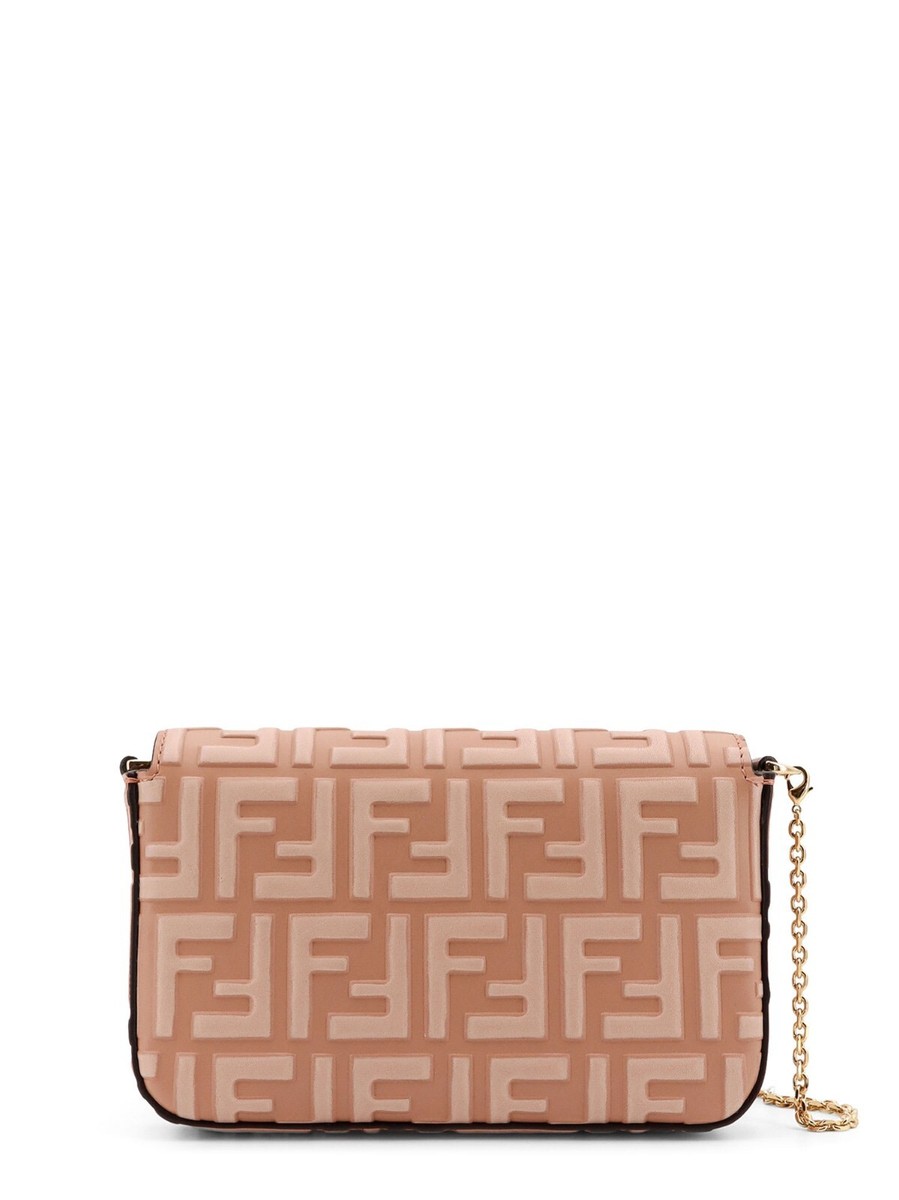 FENDI $1290 Pink FF Diamonds Leather Chain Wallet New
