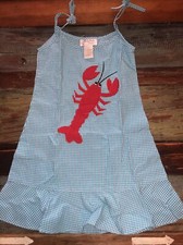 Rosalina Collections Girls 3T Red embroidered lobster turquoise gingham dress