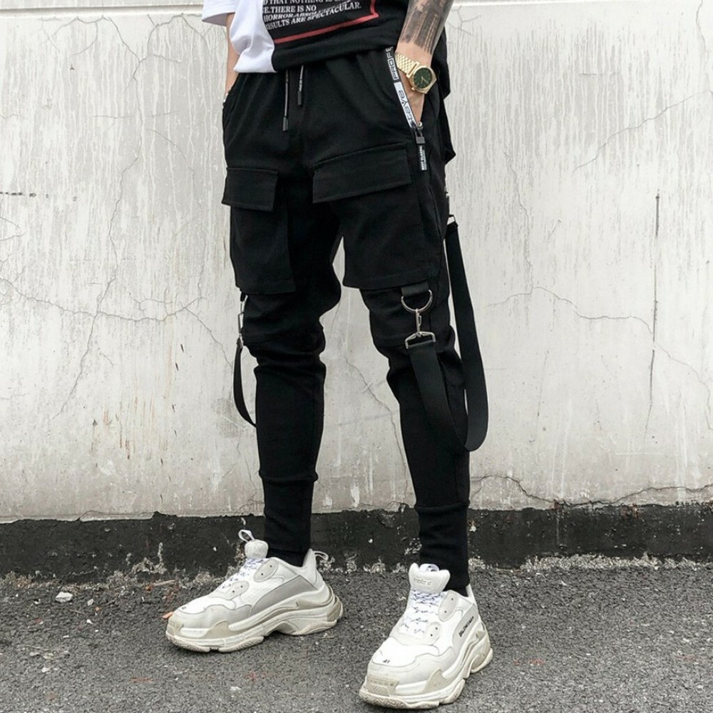 Techwear Cargo Jogger Pants for Men with Straps & Big Pockets