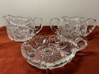 Vtg Imperial Sawtooth Edge Clear Cut Glass Creamer Sugar Candy Dish 3 Piece READ