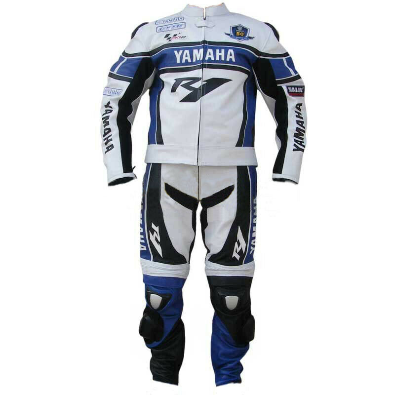 YAMAHA R1 Racing Motorbike cowhide Leather Suit Biker Motorcycle