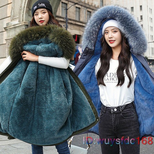 Women Big Fur Collar Coat Winter Warm 