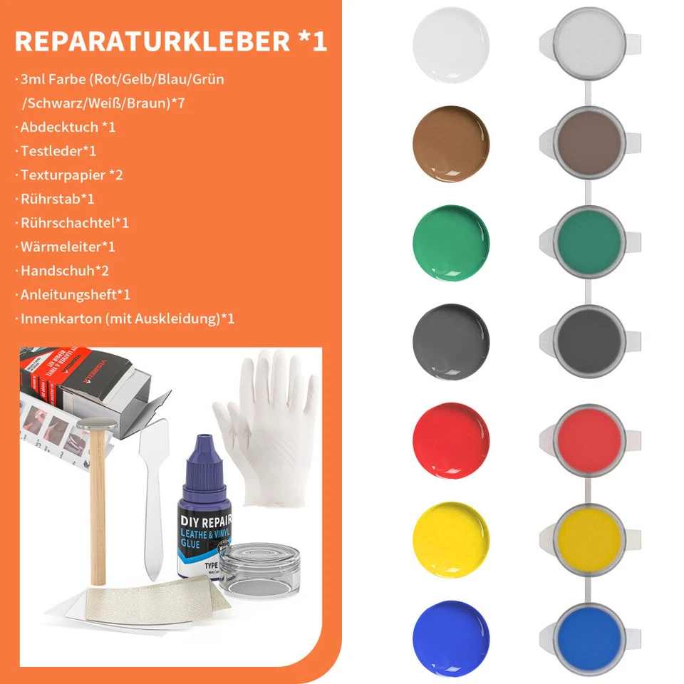 Leder-Vinyl-Reparaturset Flüssigleder Löcher Autositze Möbel Sofas Profi-Set DIY - Bild 3 von 4