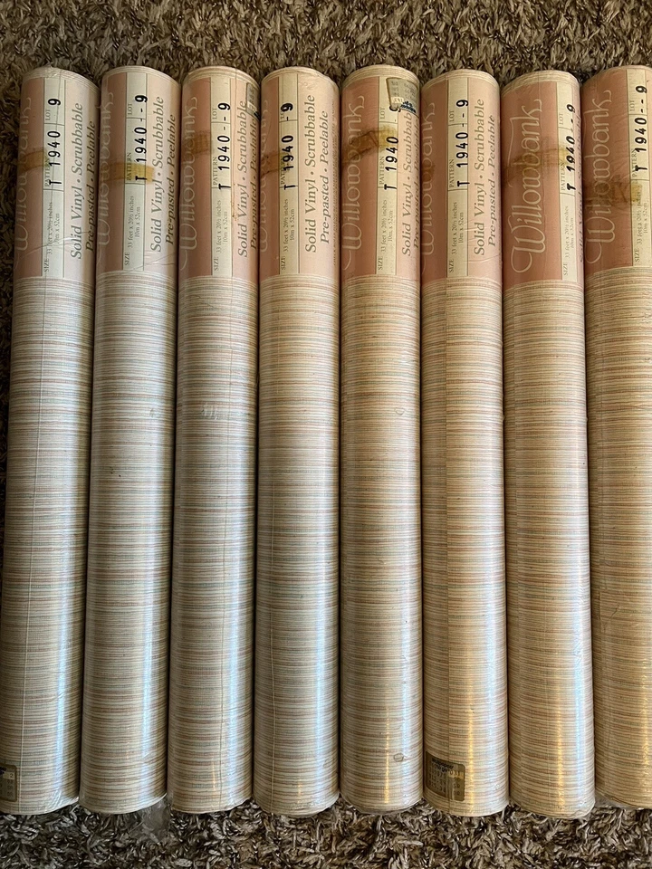 Papel pintado vintage Tattersalls líneas cosidas pastel suave x8 pernos Foto 2 de 4