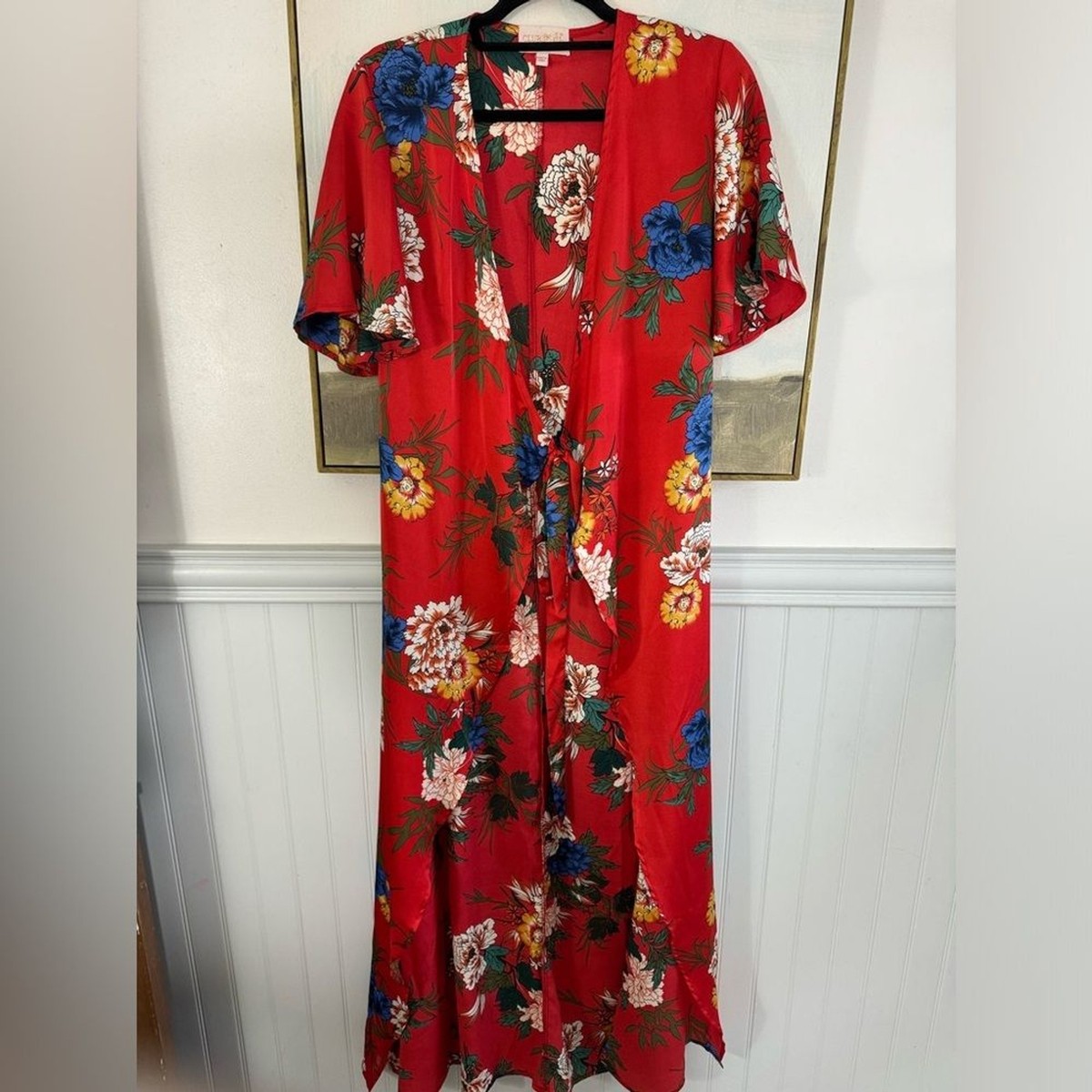 club l wrap dress LONDON Red Silk Floral Tie Front Short Sleeved Size 8 Sequin Maxi length Sizing US Size:M - US 6 Off-shoulder Navy Satin Mermaid 2024 bridesmaid dresses