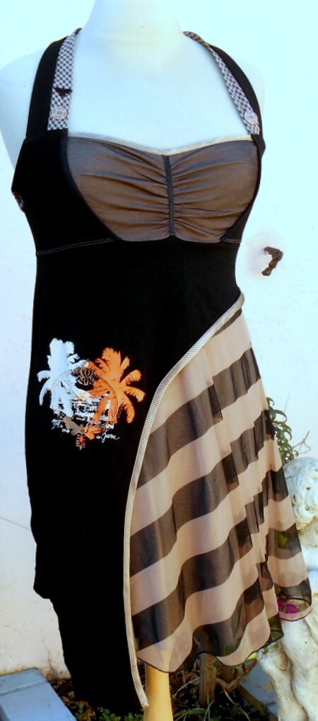 Robe Dos Nu LMV Taille 38 - Couleur Taupe à Motif Chevrons - Occasion Très Bon État (Lavée)