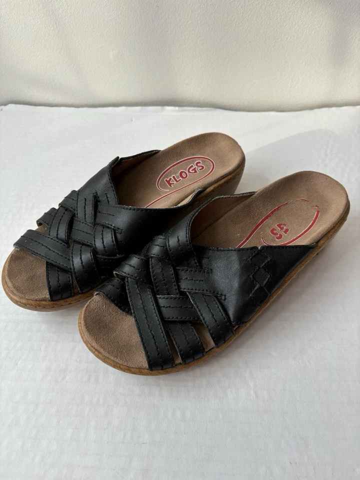 Sandalias Klogs para mujer talla 8 negras cuña antideslizantes Foto 2 de 4