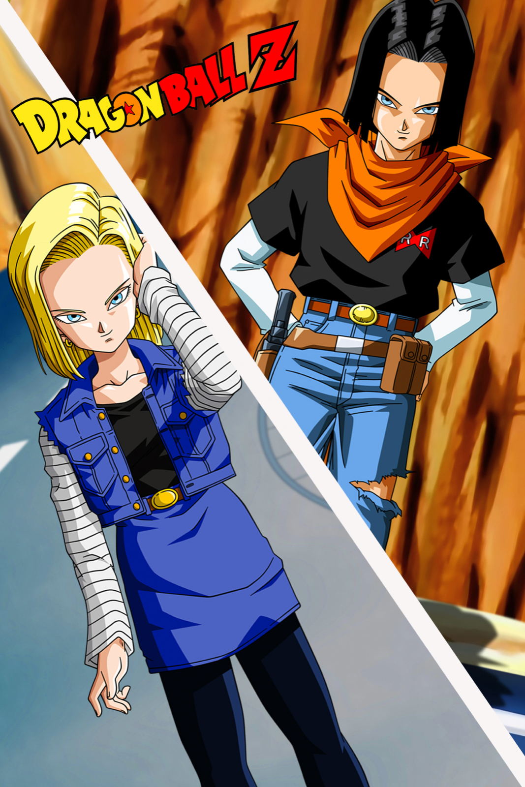 Dragon Ball Poster Android 17 and 18 with Logo 12in x 18in Free