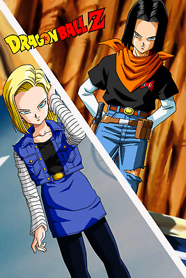 Dragon Ball Poster Android 17 and 18 with Logo 12in x 18in Free Shipping 