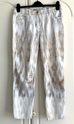 Gerry Weber Ivory & Beige Geometric Print - Stretch Mid Rise Jeans Gr. 36 UK 10