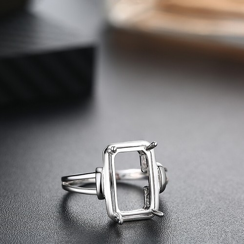 Sterling Silver Handcrafted Artisan Jewellery Emerald Cut 13x10mm Settings Ring - Picture 8 of 10