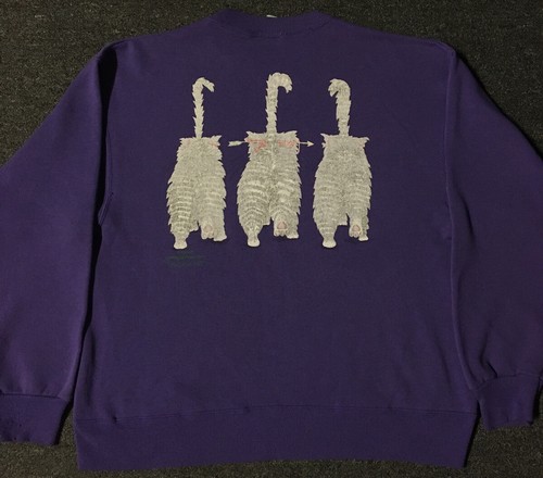 Vtg 90s Funny Cats Faded Sweatshirt M L Animals Kitten Art Humor Grunge AOP 80s - Picture 2 of 9
