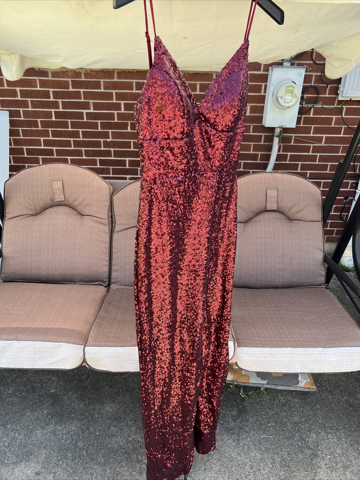 B.Smart Maroon Sequin with Slit Long Dress Size 9/10