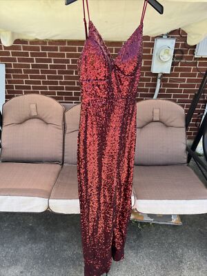 b smart red sequin dress B.Smart Maroon Sequin with Slit Long Dress Size 9/10