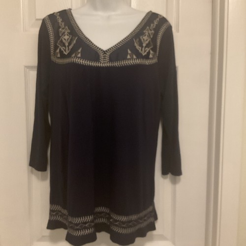 Simply Irresistible Blue Embroidered Boho Tunic Top Size Large