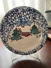 Folk Craft Salad Plate with dots "Cabin In The Snow" by Tienshang