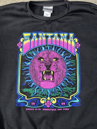 Carlos Santana Woman’s Pullover Crewneck Black Large Band Music Woodstock 1969 - Picture 2 of 4