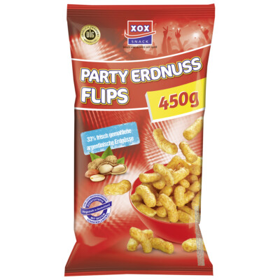 XOX Party Flips Erdnuss Style knuspriger Mais Erdnuss Snack 450g