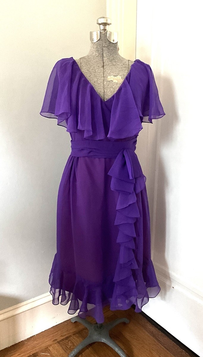 Vintage Late 60's Ruffled Purple Chiffon Dress