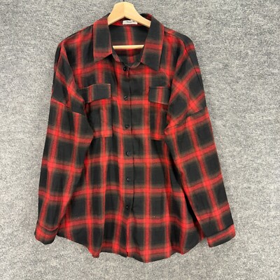 Blooming Jelly Shirt Women L Red Plaid Button Up Collared Pockets Casual