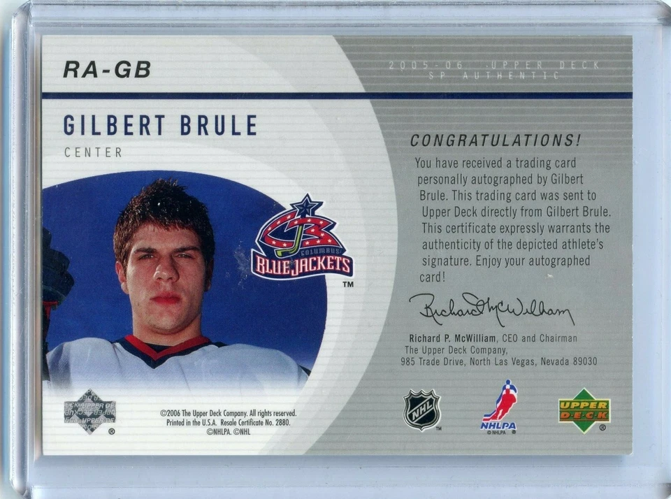2005-06 SP Authentic Rookie Authentics #RA-GB Gilbert Brule 218/250 - Image 2 of 2
