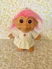 Vintage Russ 9" Troll Doll Hospital Nurse Red Cross Pink Hair Rare